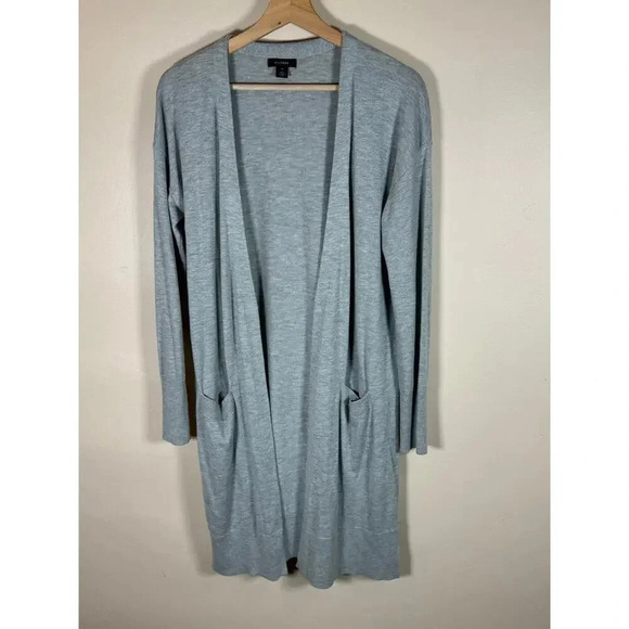 Nordstrom halogen Cashmere Blend Long Open Front Gray Cardigan quiet Luxury M - Picture 2 of 10